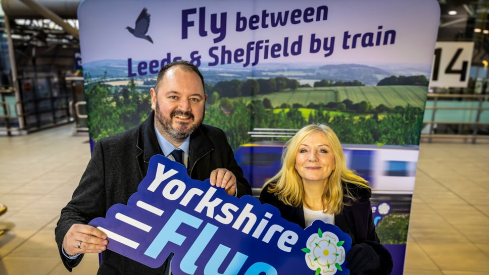 Yorkshire Flyer fast train at Leeds station connecting Leeds economy to Sheffield in 47 minutes