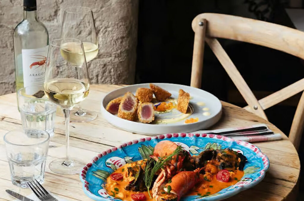 Interior of Domo restaurant showing Sardinian decor and dining space