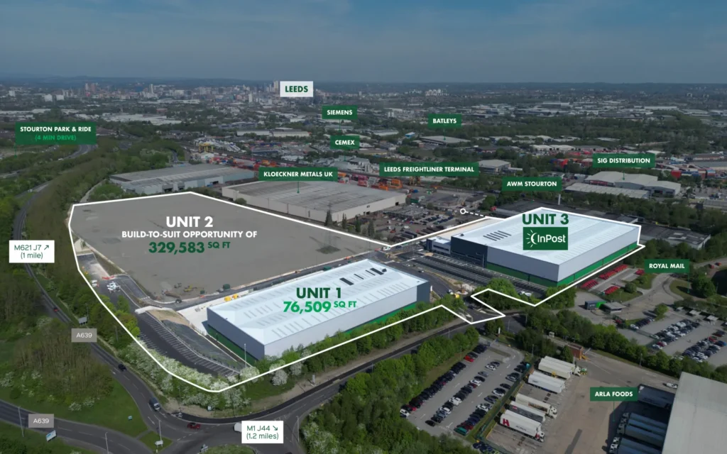 InPost warehouse at Baytree Leeds commercial property development in Stourton setting logistics rental benchmark