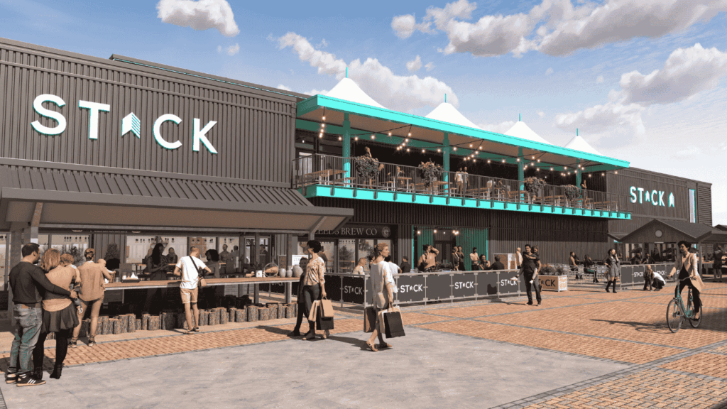STACK Leeds Kirkgate Market — CGI of proposed container village at outdoor marke