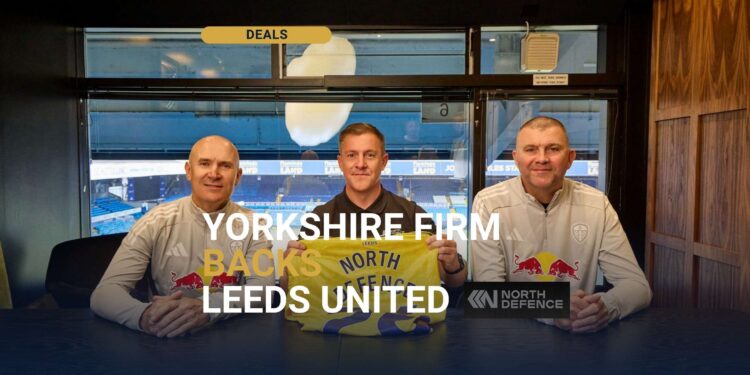 North Defence founder Oliver North with Leeds United legends Tony Dorigo and Dominic Matteo