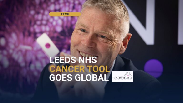 Professor David Brettle with TANGO pathology slides, Leeds cancer diagnostics technology